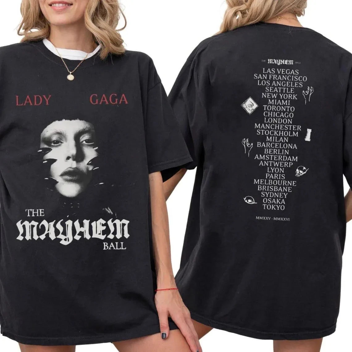 Lady Gaga Mayhem Ball Tour T Shirt Vintage Fashion Women Cotton T-shirt Oversized Round Neck Tee Harajuku Y2k Tops Men Clothing